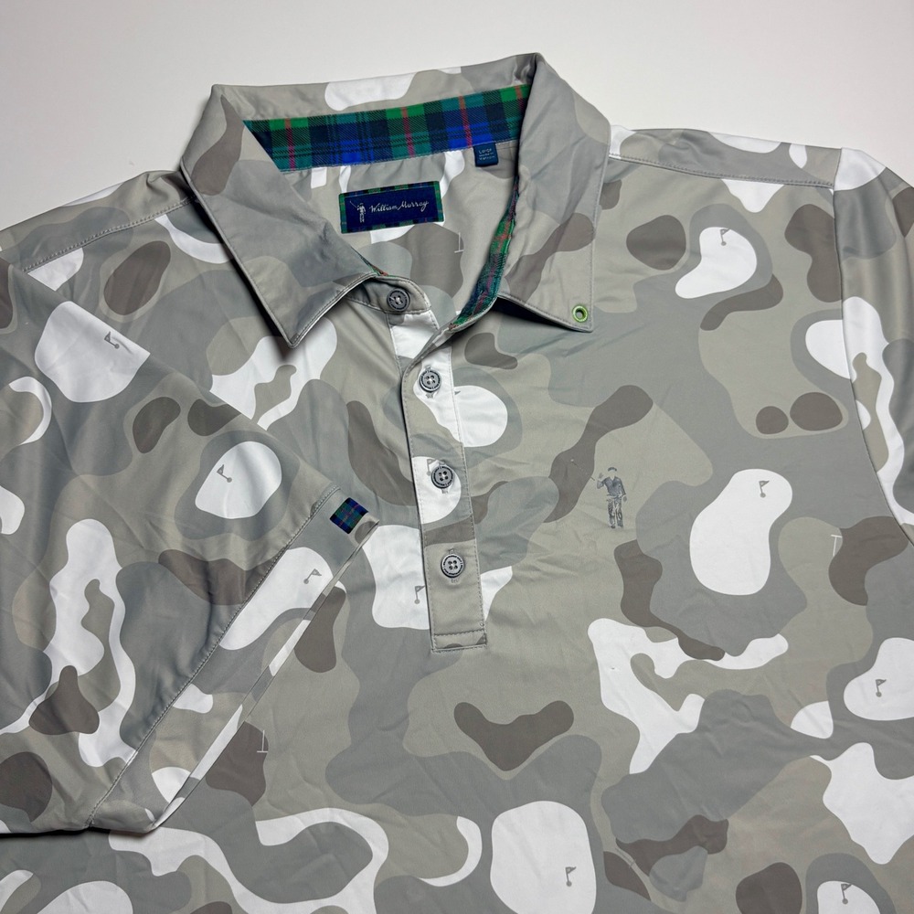 William Murray Camo Golf Polo Men L Gray Course all over Print Performance Shirt - Picture 3 of 9